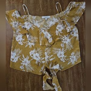 Sweet Rain Mustard Yellow Floral Off The Shoulder Flowy Tank